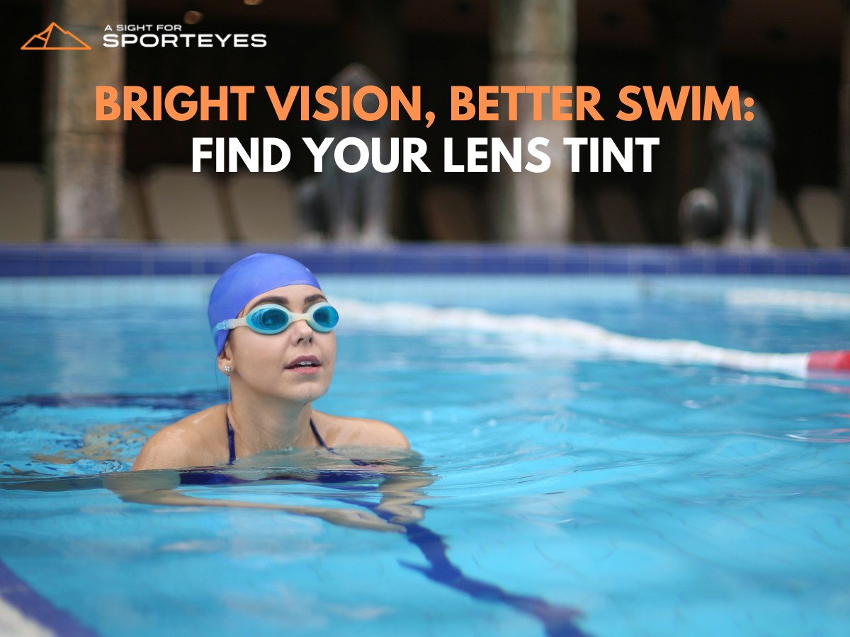  A women in the pool wearing swim goggles