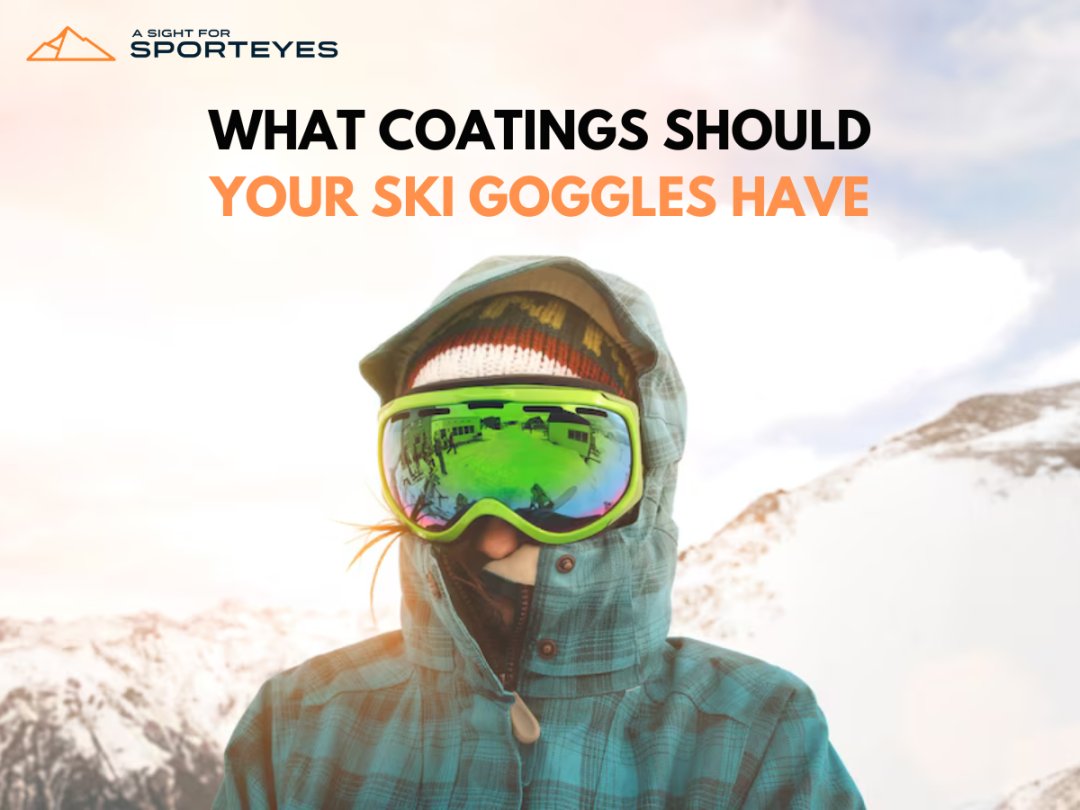  Skier with coated lens ski goggles with mountain backdrop