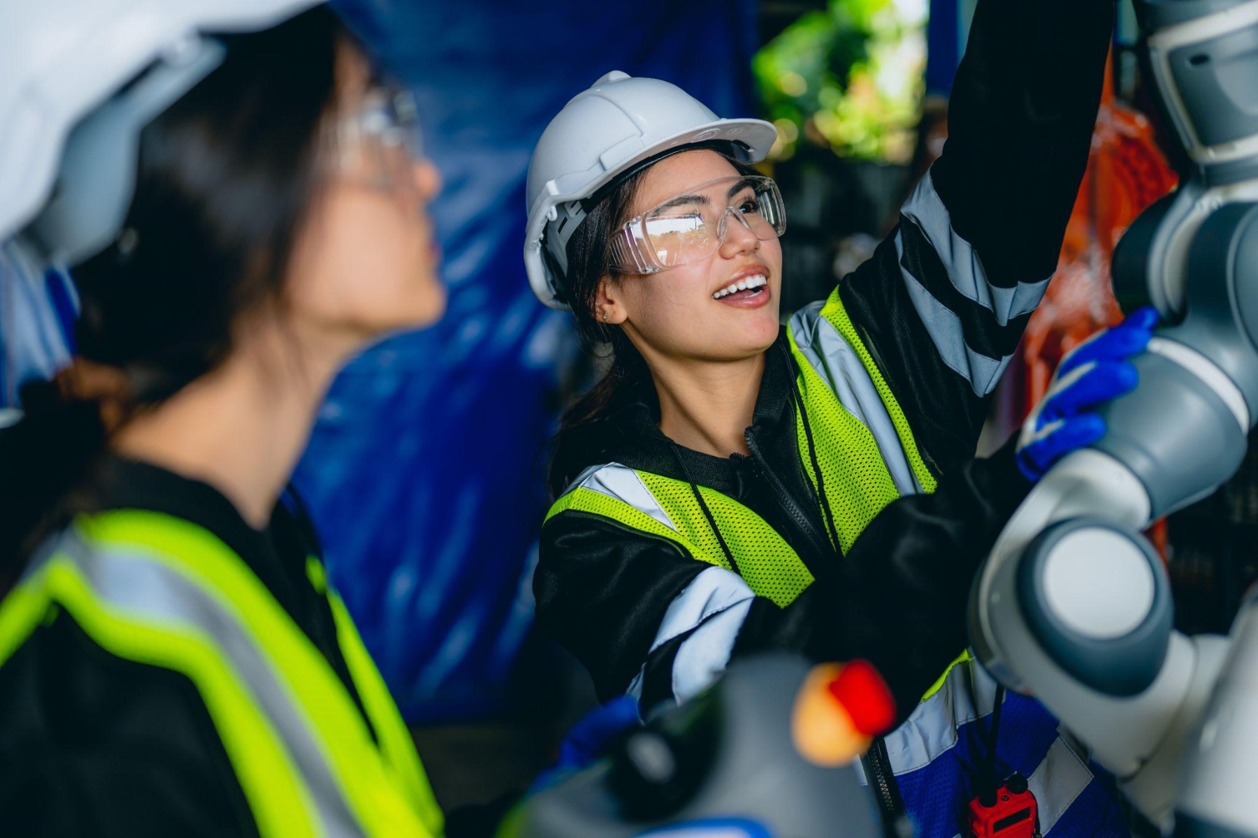 Woman wearing protective eyewear for eye safety at work