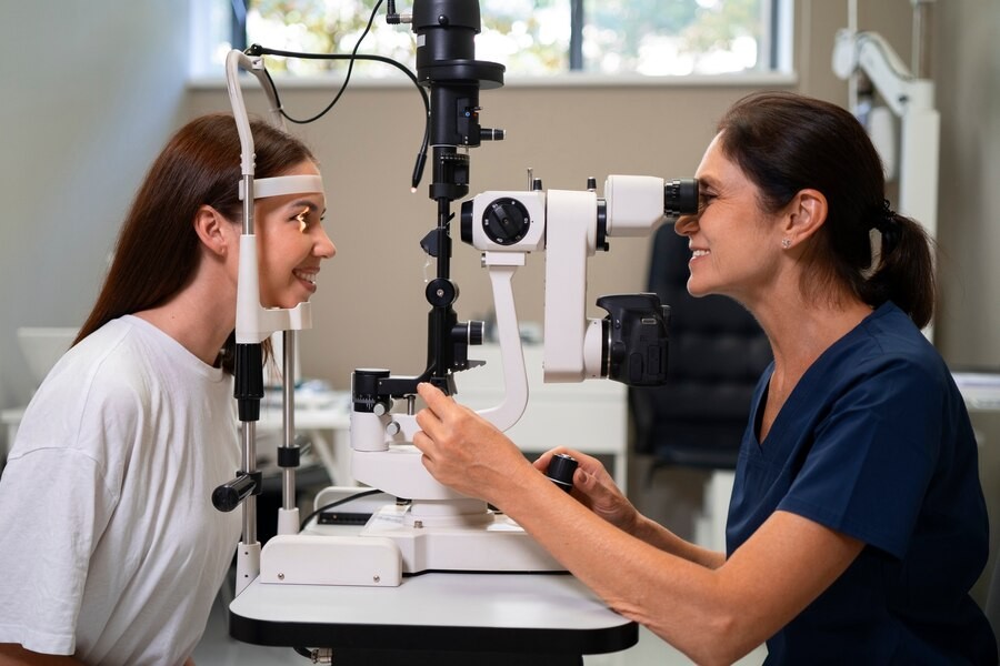 Doctor checking eye of a patient